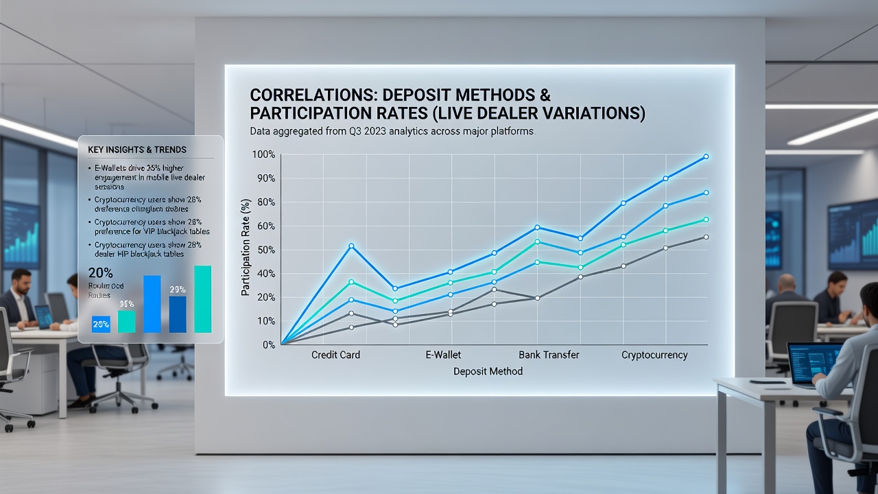 Analytics dashboard comparing deposit method usage with live dealer and slot participation metrics on mobile platforms