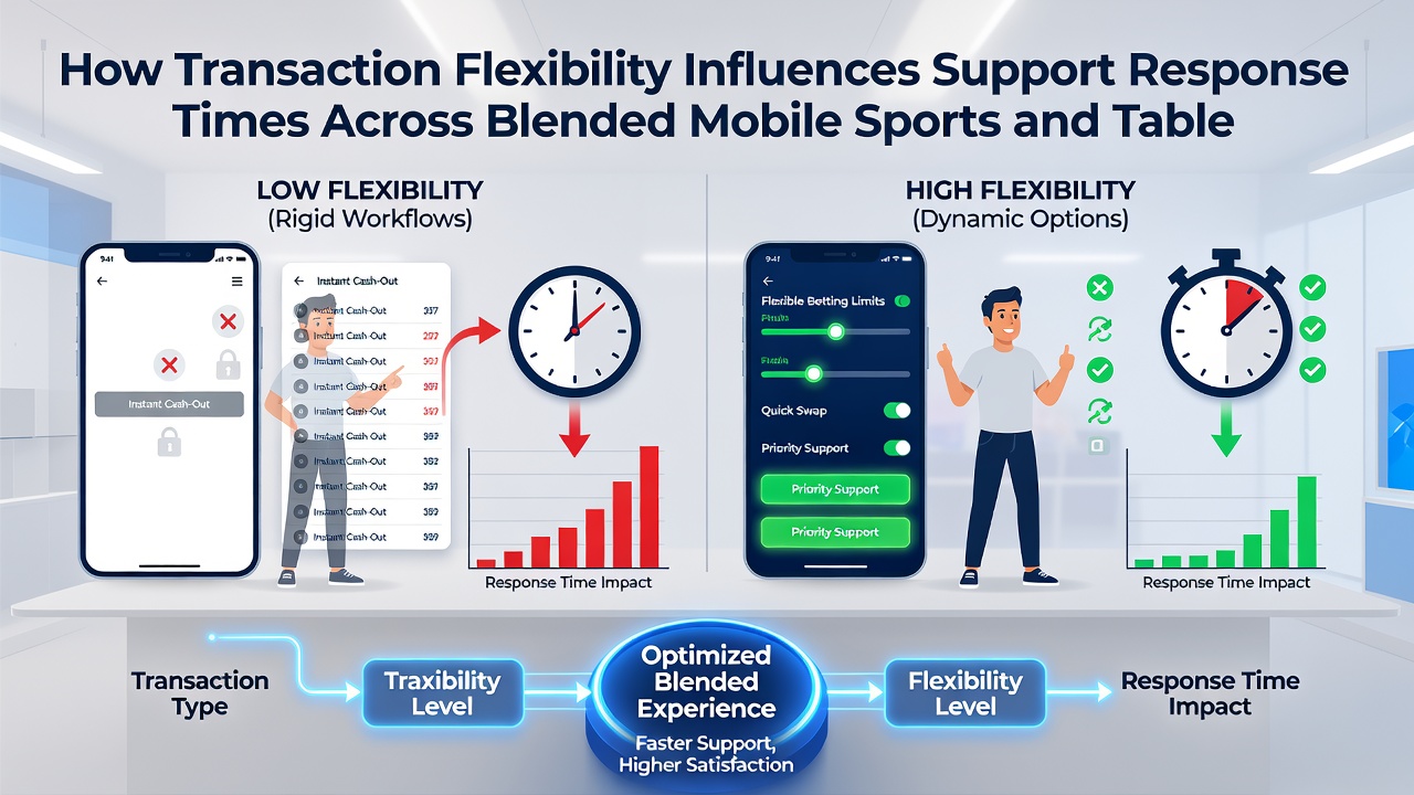 Support dashboard showing response time metrics for sports and table game transactions on mobile