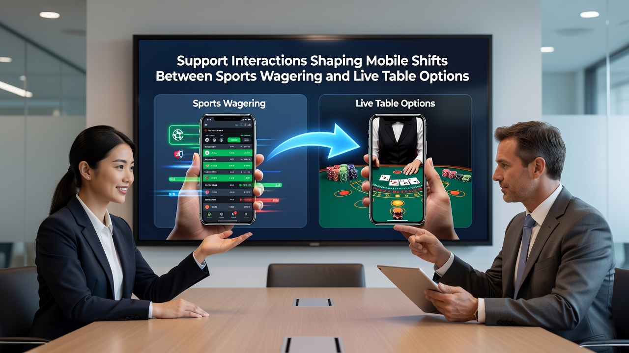 Support representative assisting a user switching between sports betting and live dealer tables on mobile